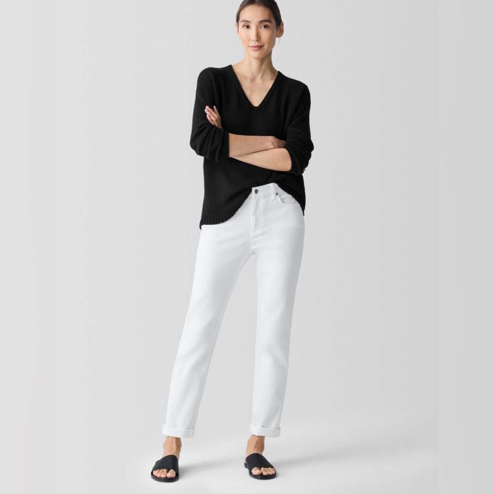 Eileen Fisher White Organic Cotton Stretch Denim Slim Jean Sz 10